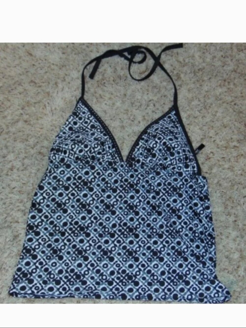 Daisy Fuentes Tankini Womens 10 Black Geometric Swim Halter Padded Swimsuit Top